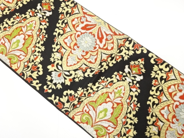 JAPANESE KIMONO / ANTIQUE FUKURO OBI / WOVEN FLORAL SARASA